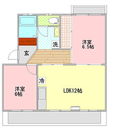 ヴィラ長者町 2LDKの間取図画像