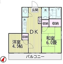 パルナカイケガミ 2DKの間取図画像