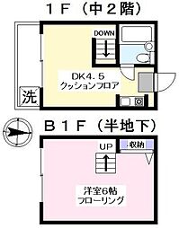 シティークレスト旭丘2号館 1DKの間取図画像