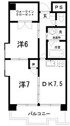 クレアフジモト 2DKの間取図画像
