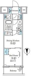 プライムブリス上野元浅草 1DKの間取図画像