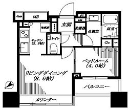 ザ・ヒルトップタワー高輪台 1LDKの間取図画像