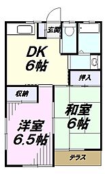 セゾン細山パート2 2DKの間取図画像