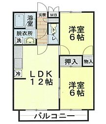 カーサコリーナ 2LDKの間取図画像