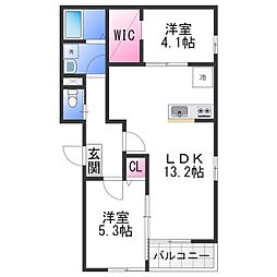 Regina北野田 2LDKの間取図画像