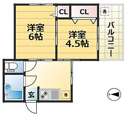 六甲アビタシオン 2DKの間取図画像