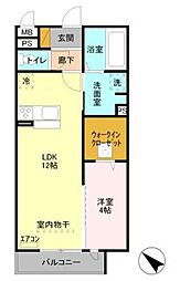 イルソーレ吉川美南ヴェルデ 1LDKの間取図画像