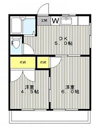 矢崎ハイツ 2DKの間取図画像