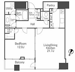 赤坂タワーレジデンストップオブザヒル 39階1LDKの間取り