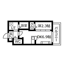 AlmoCasa三国ヶ丘 1DKの間取図画像