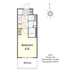 おおさか東線 高井田中央駅 徒歩10分の賃貸マンション 8階1Kの間取り