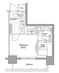 ザ・パークハビオ浅草駒形 7階1Kの間取り