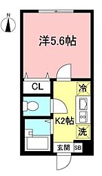 パークFLATS桜川 1Kの間取図画像