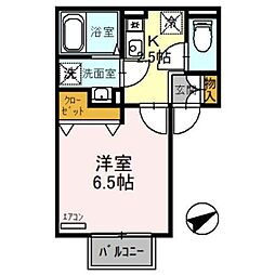 パセオ御堂町 1Kの間取図画像