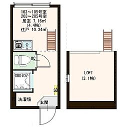 Stage 高田馬場 1階ワンルームの間取り