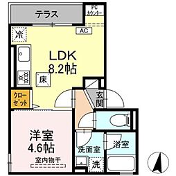 世田谷区砧1丁目KJ D-ROOM新築工事 1LDKの間取図画像