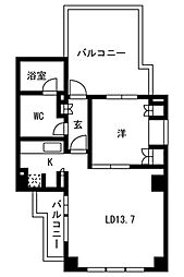 アパートメンツ元麻布 1LDKの間取図画像