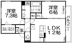 メゾン・ド・フルール楠葉ローズ 2LDKの間取図画像