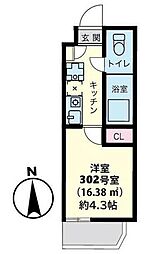 スマートVILLA戸越 3階1Kの間取り