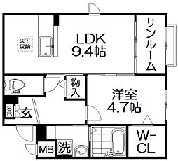 クリールポッシュT&K 1LDKの間取図画像
