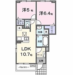 羽曳野市野々上2丁目アパート 2LDKの間取図画像