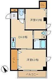 フルーレ 2DKの間取図画像