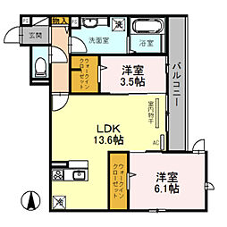 グランコート 2LDKの間取図画像