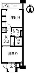 シティコート目黒3号棟 2Kの間取図画像