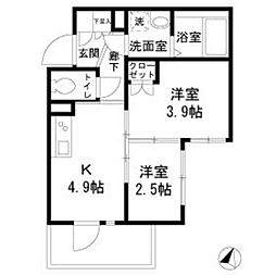 ウィステリア三ツ沢 2Kの間取図画像