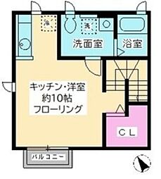 ウインドヒル玉川 N棟 2階ワンルームの間取り