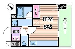 ジオエント梅田北リバーフロント ワンルームの間取図画像