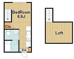 クラージュ橋本 2階ワンルームの間取り