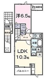 リシェール 2階1LDKの間取り