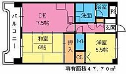 マノアール大橋 2DKの間取図画像