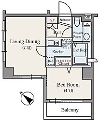 東池袋デュープレックスリズ 2階1DKの間取り