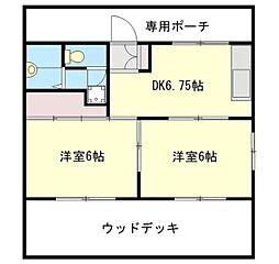 Aホワイトヴィラ 2DKの間取図画像