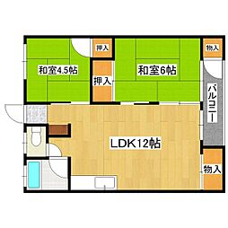 第二糸瀬アパート 2LDKの間取図画像