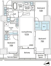 プラウドタワー芝浦 3LDKの間取図画像