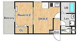ジーメゾン八王子クレール 1DKの間取図画像