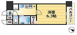 プレミアムコート神戸三宮 1Kの間取図画像