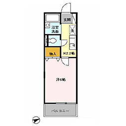 配郷A 1Kの間取図画像