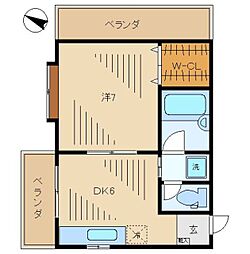 ハイツ・シルヴィア 1DKの間取図画像