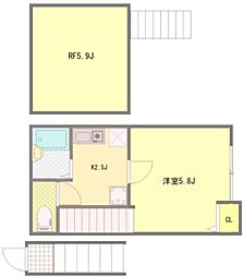 府中市清水が丘2丁目アパート 1Kの間取図画像