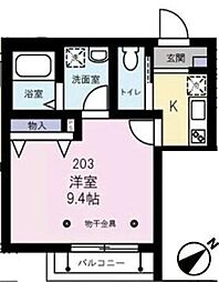 シャーメゾン弥生 1Kの間取図画像