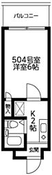 ヒルトップス 1Kの間取図画像