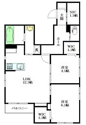 ヴェラコートミフジ 2階2LDKの間取り