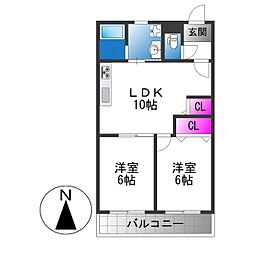 コーポ大喜 2LDKの間取図画像