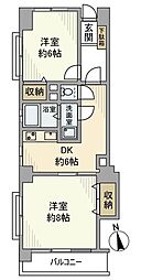 四谷フラワーマンション 2DKの間取図画像