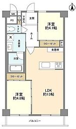 五反田スカイマンション 6階2LDKの間取り