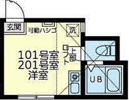 ユナイト白幡チョコミントパフェ ワンルームの間取図画像
